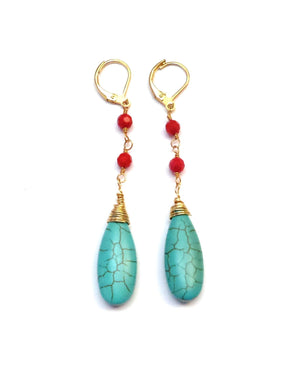 MINU Jewels Earrings Monique Turquoise & Coral 2.5" Drop Earrings | MINU