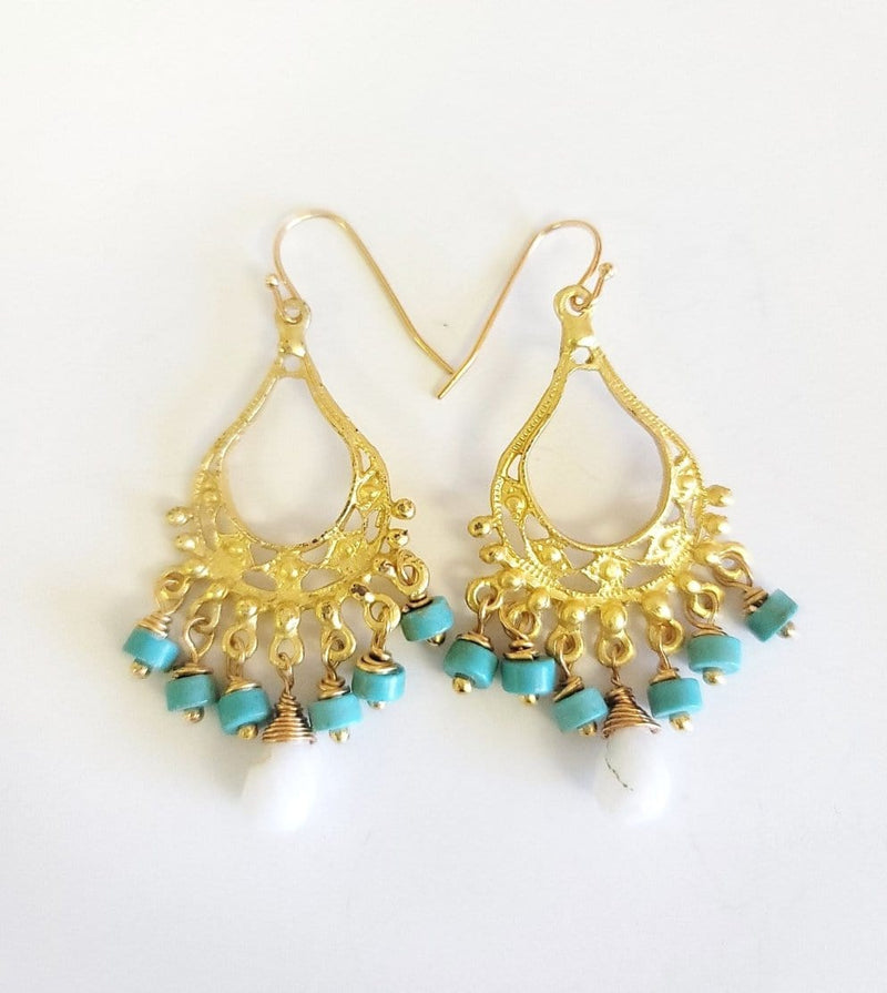 MINU Jewels Earrings Moonstone Fala Chandeliers in Turquoise & Gold with Moonstone or Carnelian | MINU