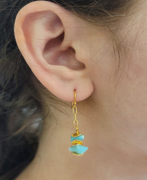 MINU Jewels Earrings Nefatari 1.5" Drop Gold Chain Earrings With Amazonite or Turquoise