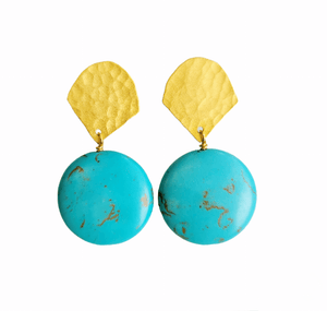 MINU Jewels Earrings Oval Regina 2" Statement Earrings in Turquoise & 18kt Gold Plated Vermeil