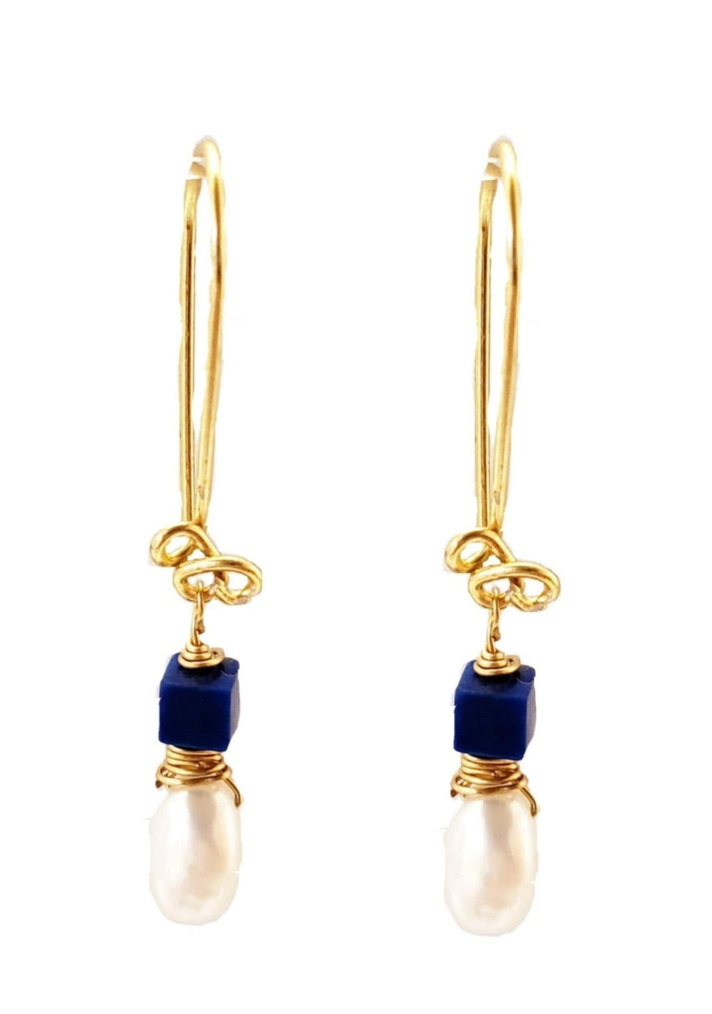 MINU Jewels Earrings Pearl/Gold/Blue Royala 1.75" Pearl Chandies