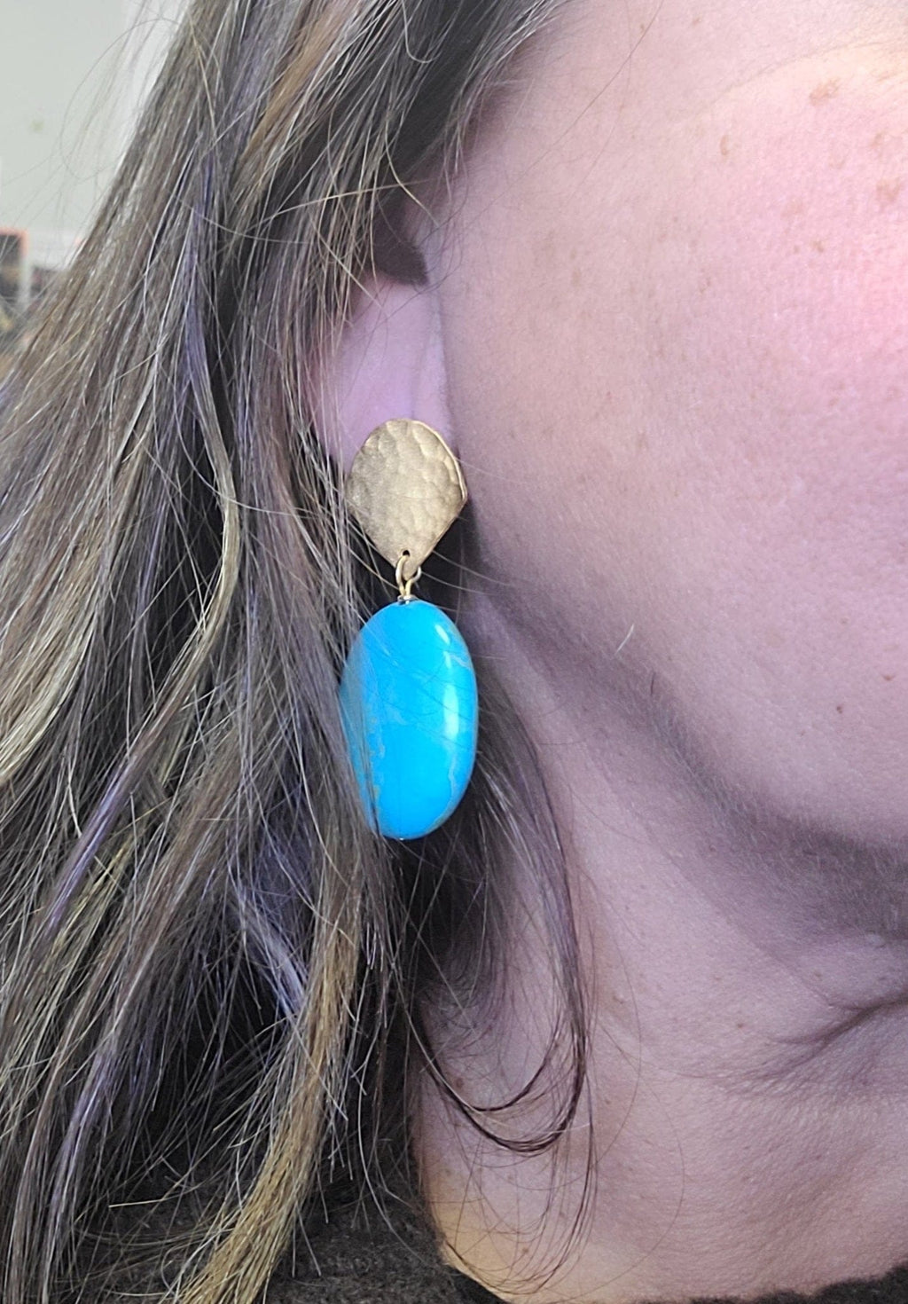 MINU Jewels Earrings Regina 2" Statement Earrings in Turquoise & 18kt Gold Plated Vermeil