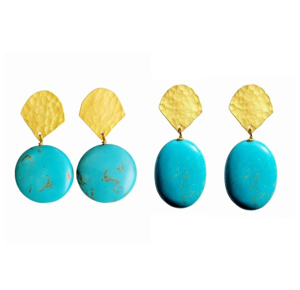 MINU Jewels Earrings Regina 2" Statement Earrings in Turquoise & 18kt Gold Plated Vermeil