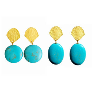 MINU Jewels Earrings Regina 2" Statement Earrings in Turquoise & 18kt Gold Plated Vermeil