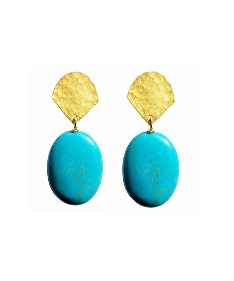 MINU Jewels Earrings Regina 2" Statement Earrings in Turquoise & 18kt Gold Plated Vermeil