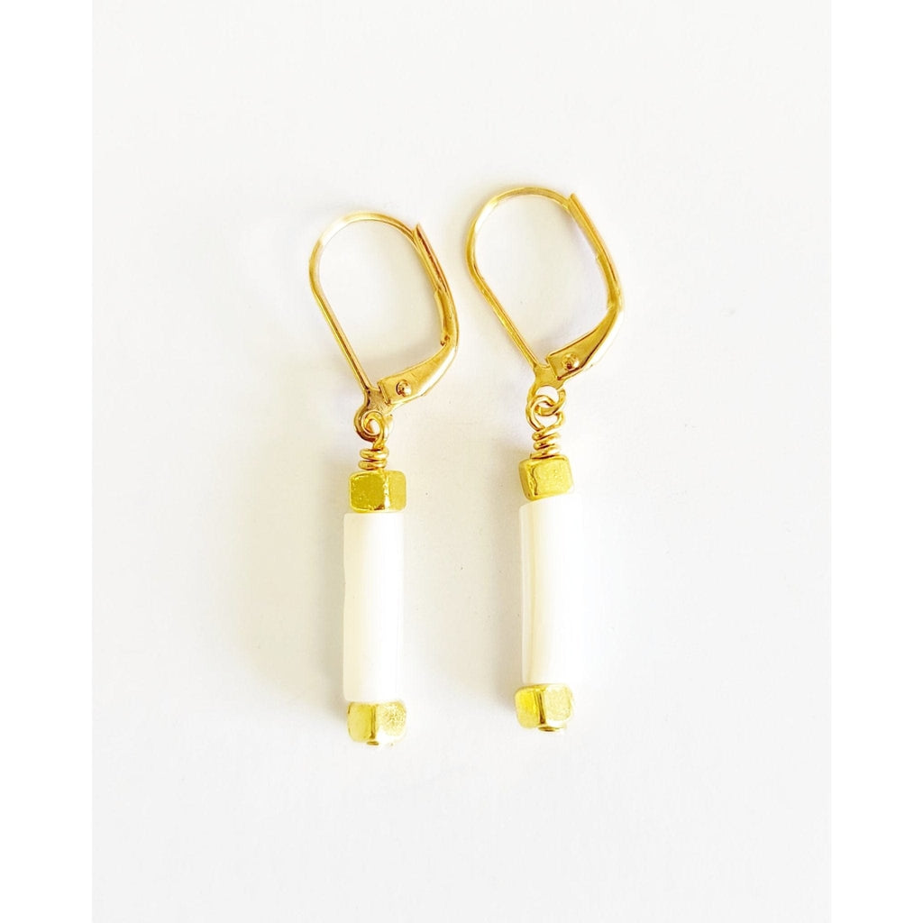 MINU Jewels Earrings Sadaf 1.5" Faceted Mother Of Pearl Gold Plated Earrings | MINU