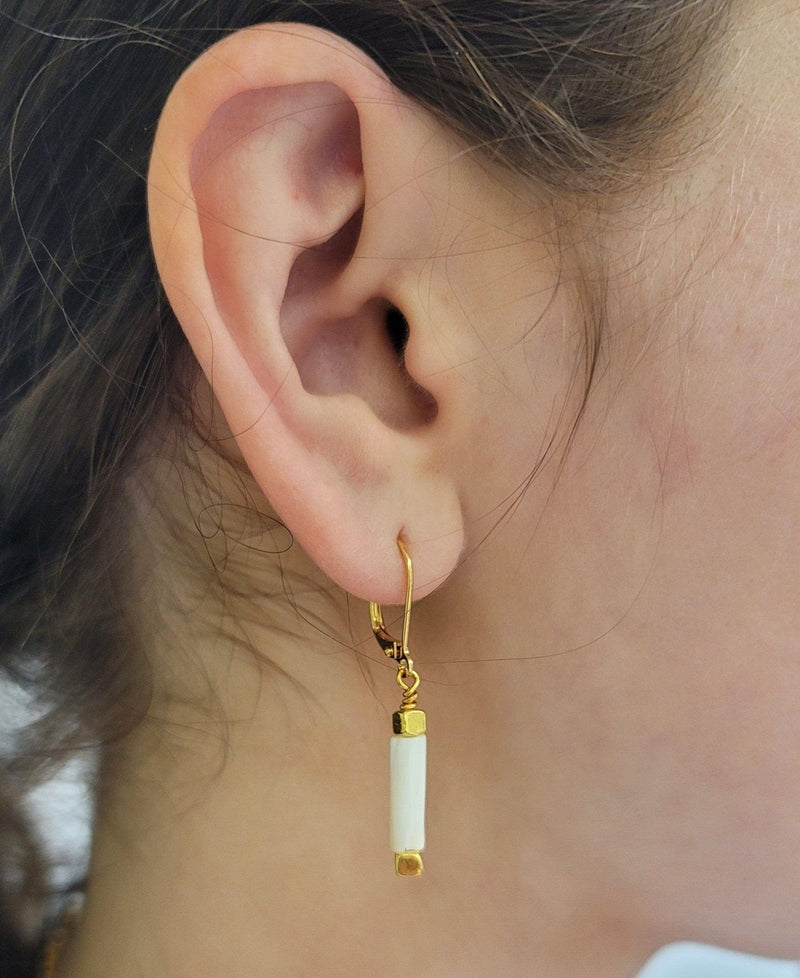 MINU Jewels Earrings Sadaf 1.5" Faceted Mother Of Pearl Gold Plated Earrings | MINU