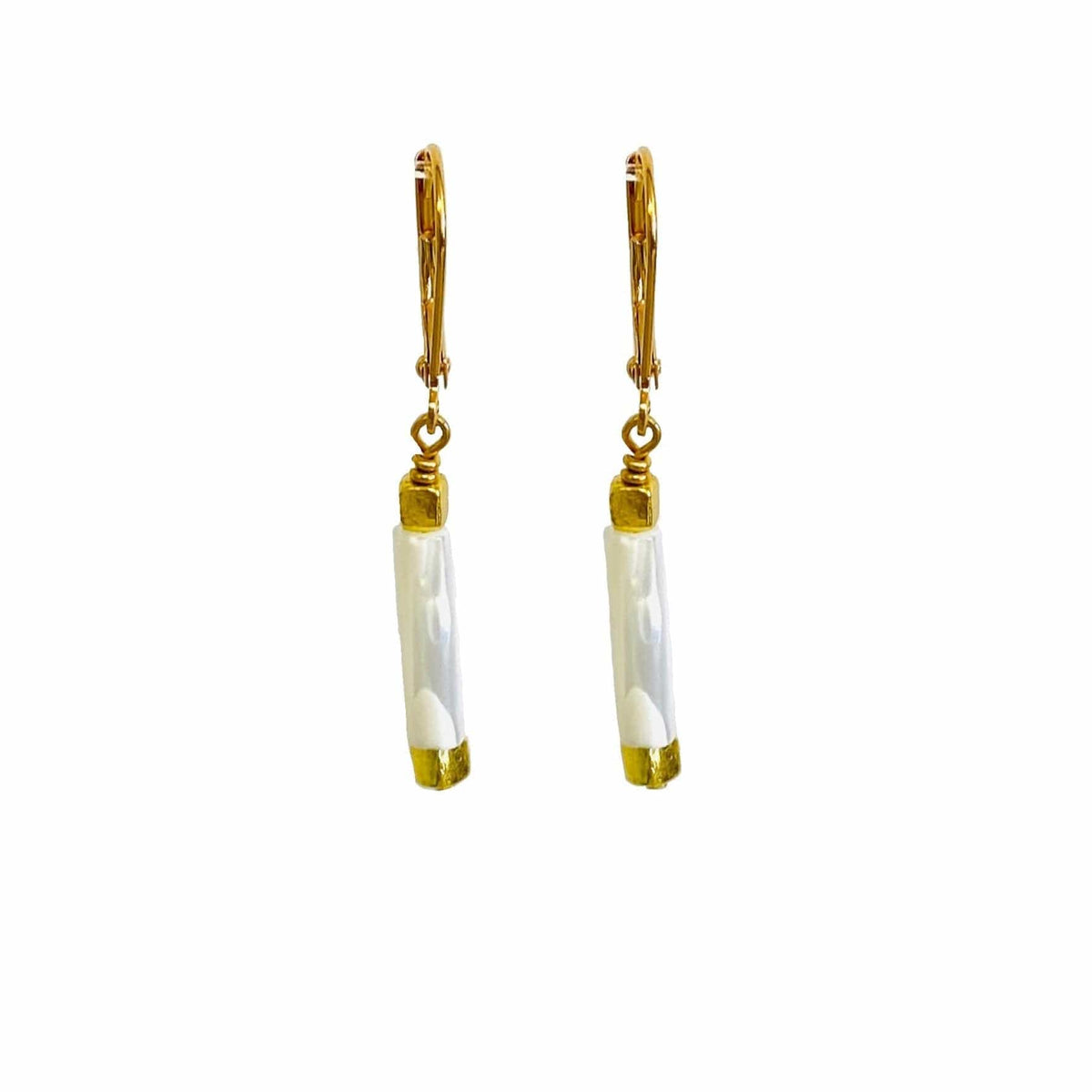 MINU Jewels Earrings Sadaf 1.5" Faceted Mother Of Pearl Gold Plated Earrings | MINU