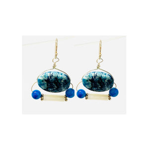 MINU Jewels Earrings silver Athena Deep Blue Lace Agate & Mother Of Pearl Earrings