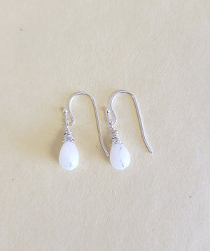 MINU Jewels Earrings Silver Faceted White Moonstone Earrings on 1" French Wire in Silver or Gold | MINU