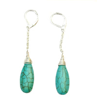 MINU Jewels Earrings Silver Turquoise Long Drop - Gold or Silver