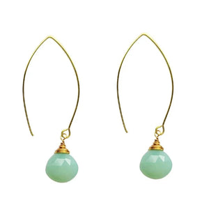 MINU Jewels Earrings Toni 2" Gold Plated Faceted Chalcedony Earrings