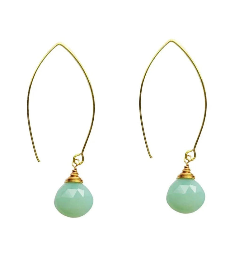 MINU Jewels Earrings Toni 2" Gold Plated Faceted Chalcedony Earrings