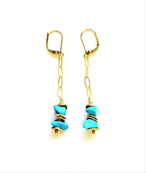 MINU Jewels Earrings Turquoise Blue Nefatari 1.5" Drop Gold Chain Earrings With Amazonite or Turquoise
