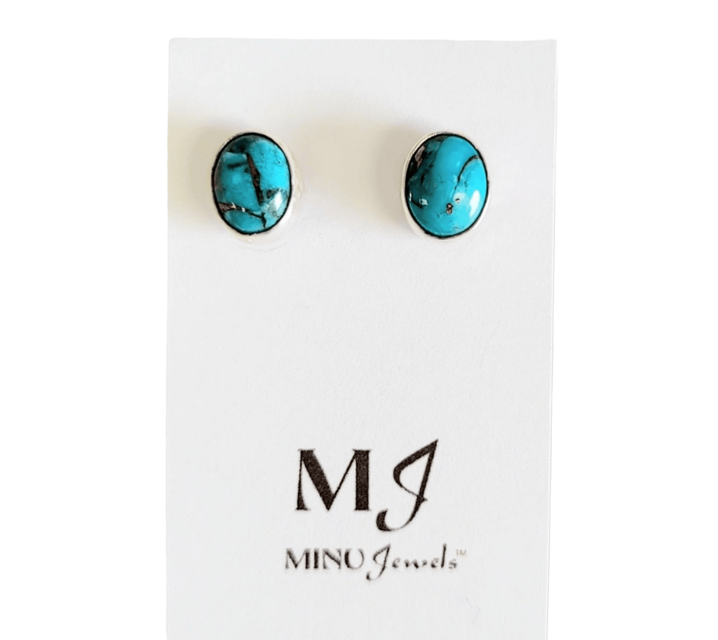 MINU Jewels Earrings Turquoise Silver Stud Pierced Earrings .4" X .3" in Length | MINU