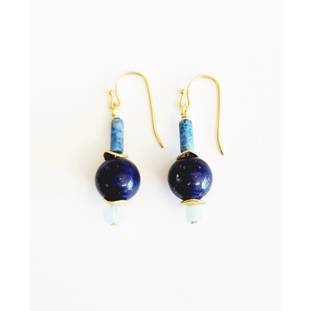 MINU Jewels Earrings Women's Monica 1.5" Earrings in Lapis & Aquamarine Stones  | MINU