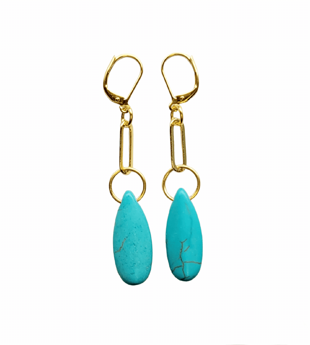MINU Jewels Earrings Xema 2" Gold Plated Chain Drop Earrings With Turquoise Stones
