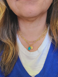 MINU Jewels Necklace 16" Paper Clip Chain Necklace With or Without Turquoise & Gold Disc Charms | MINU