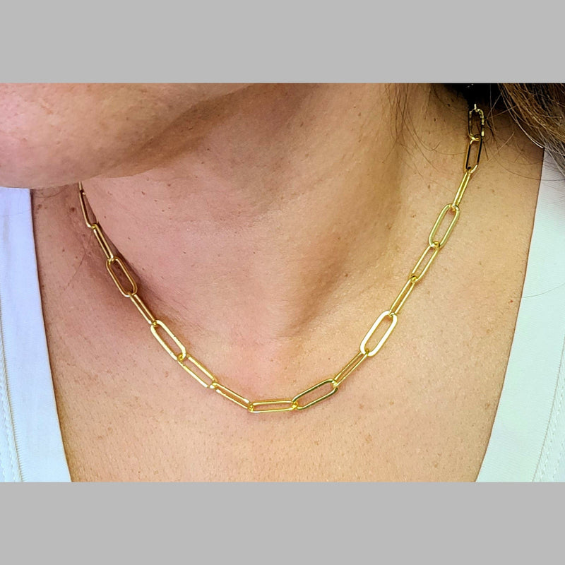MINU Jewels Necklace 16" Paper Clip Chain Necklace With or Without Turquoise & Gold Disc Charms | MINU