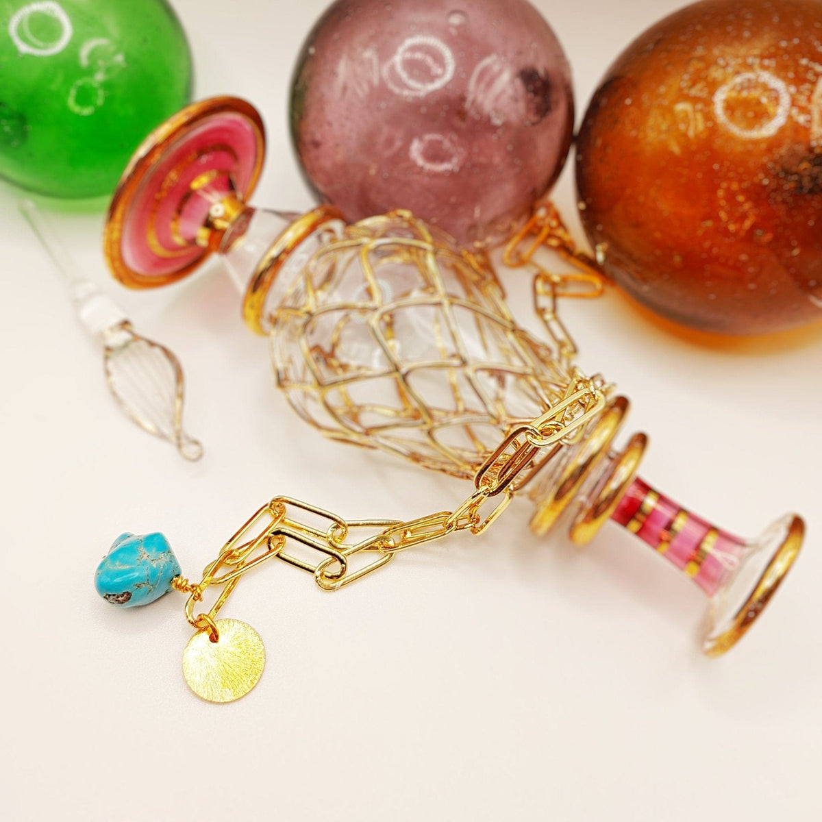 MINU Jewels Necklace 16" Paper Clip Chain Necklace With or Without Turquoise & Gold Disc Charms | MINU