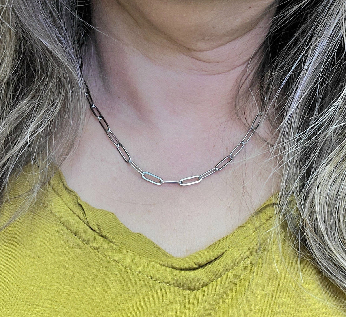 MINU Jewels Necklace 16" Paper Clip Chain Necklace With or Without Turquoise & Gold Disc Charms | MINU