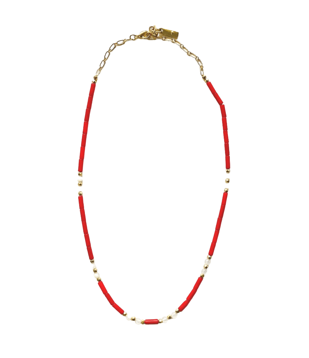 MINU Jewels Necklace Ammon 16-18" Red Coral and Moonstone Necklace in Gold Plated or Silver Accents | MINU