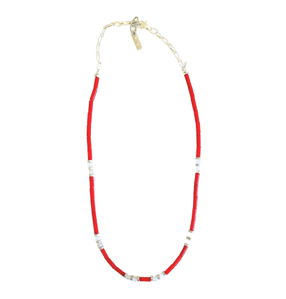 MINU Jewels Necklace Ammon 16-18" Red Coral and Moonstone Necklace in Gold Plated or Silver Accents | MINU
