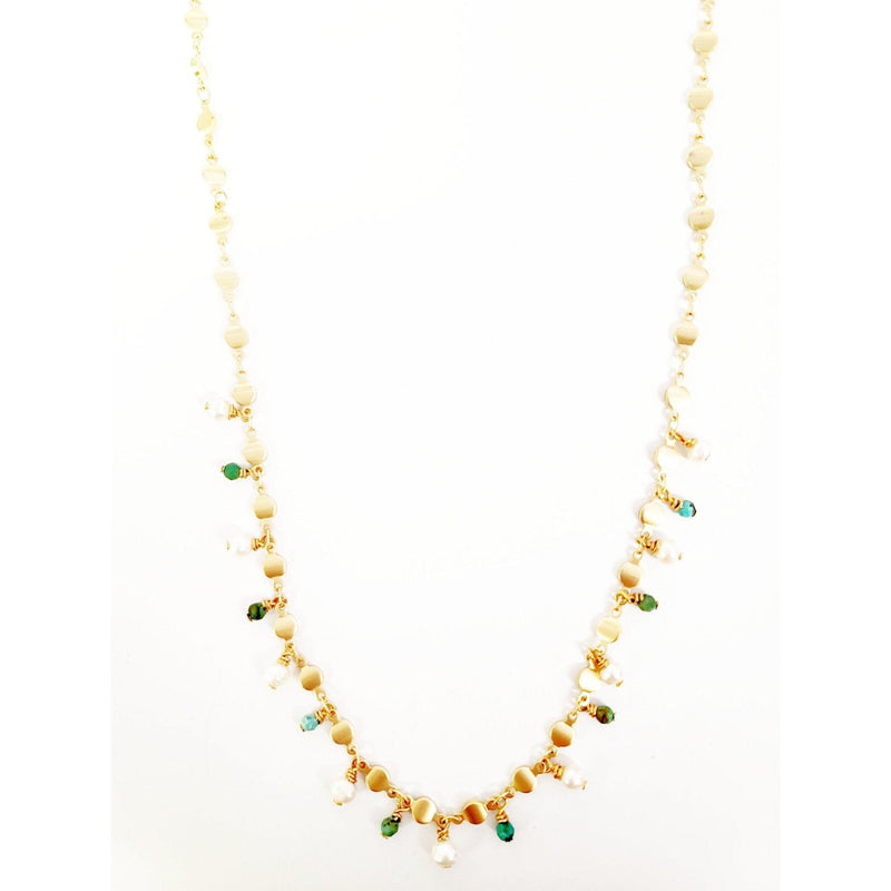 MINU Jewels Necklace Deco 30" Gold Chain Necklace with Turquoise & Pearl Stones or with No Stones | MINU