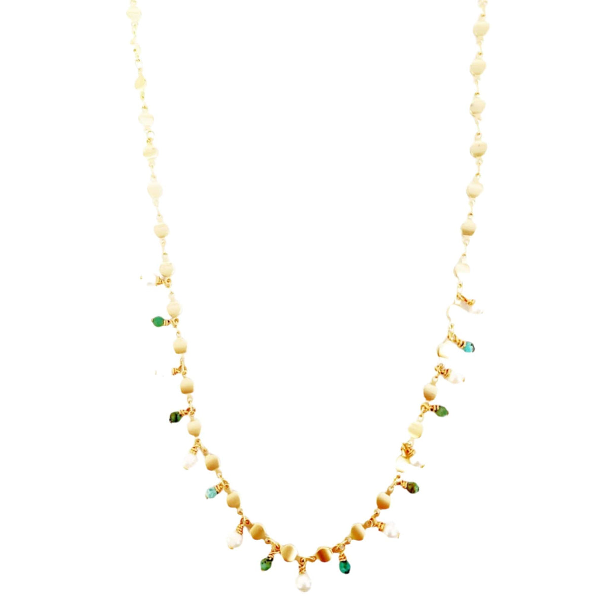 MINU Jewels Necklace Deco 30" Gold Chain Necklace with Turquoise & Pearl Stones or with No Stones | MINU