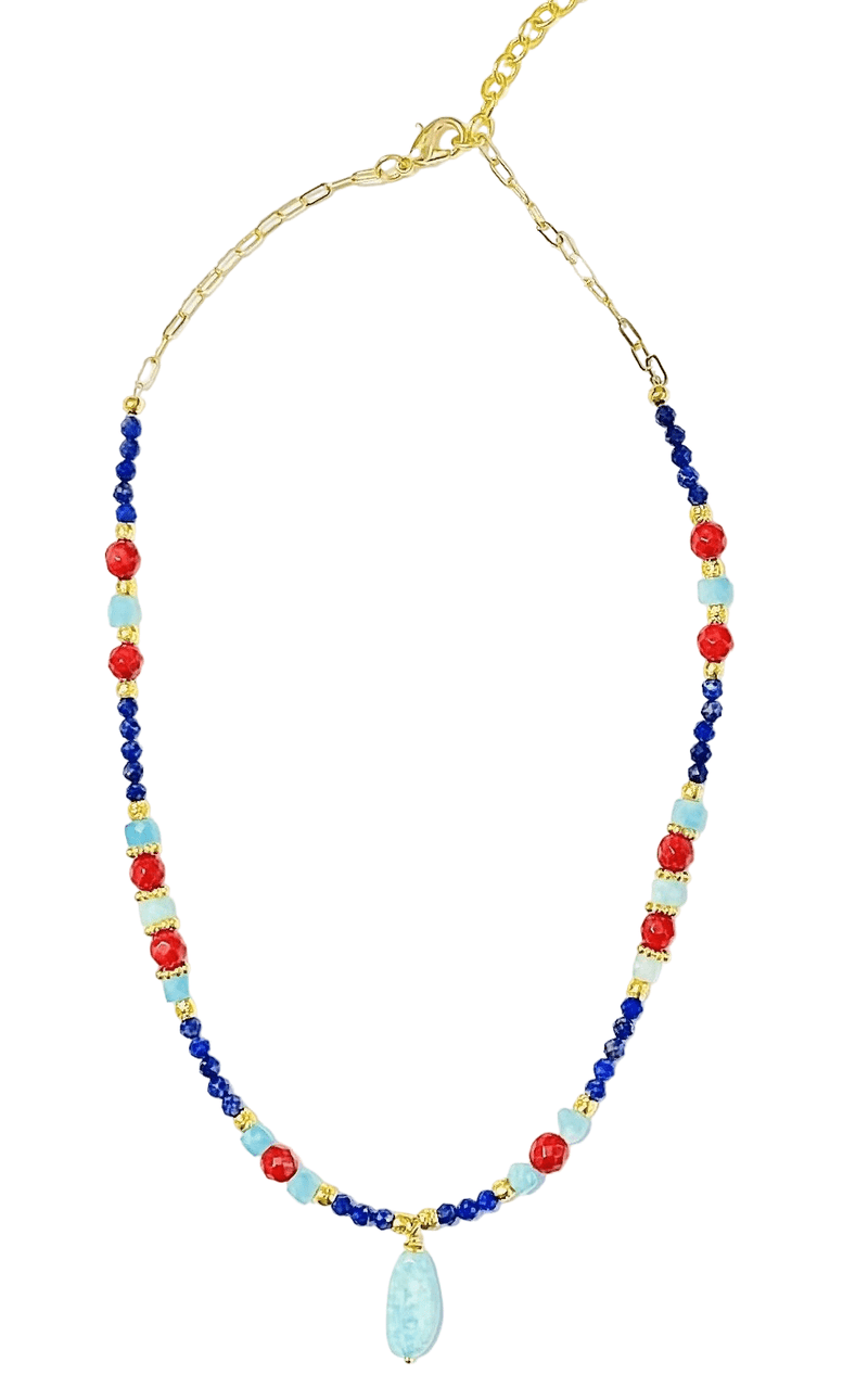 MINU Jewels Necklace Default Title / OS MINU Jewels Alma Necklace in Faceted Lapis, Coral, & Amazonite with Gold Accents