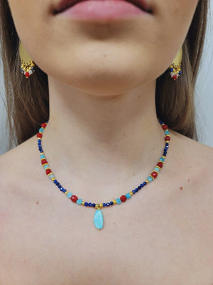 MINU Jewels Necklace Default Title / OS MINU Jewels Alma Necklace in Faceted Lapis, Coral, & Amazonite with Gold Accents