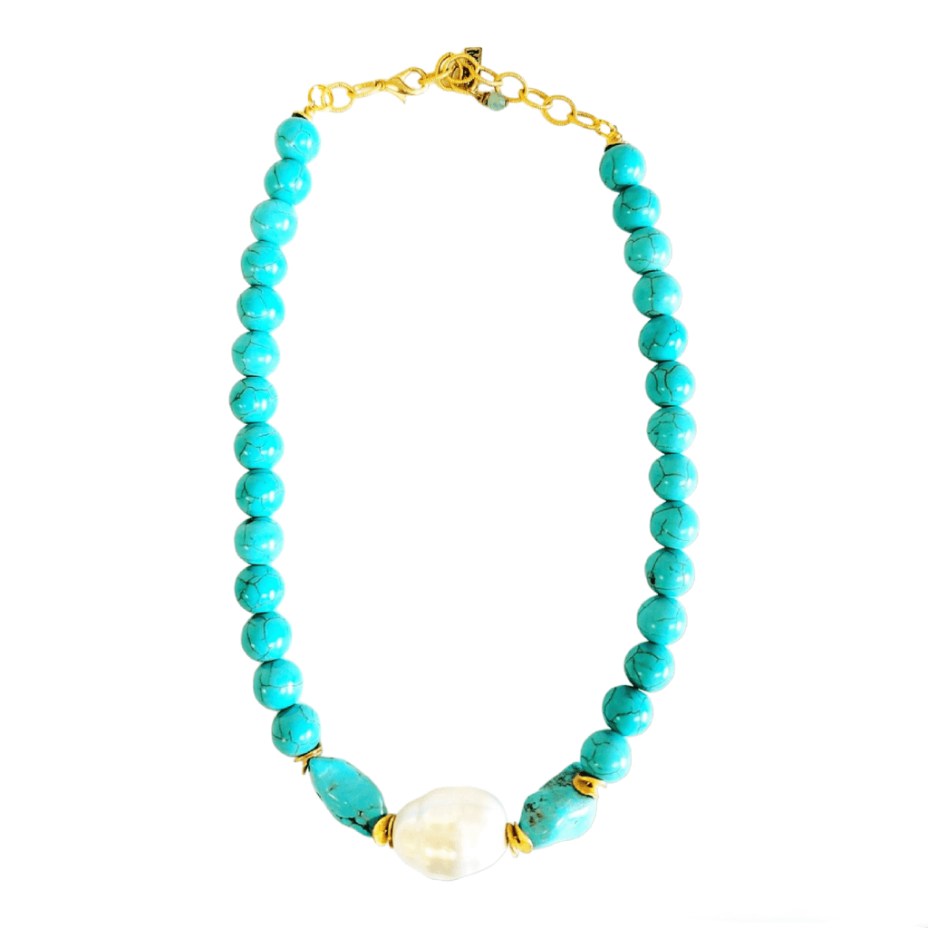 MINU Jewels Necklace Garcia 16" Turquoise Necklace with Pearl And Gold Accents | MINU