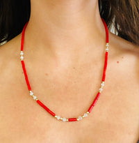 MINU Jewels Necklace Gold Ammon 16-18" Red Coral and Moonstone Necklace in Gold Plated or Silver Accents | MINU