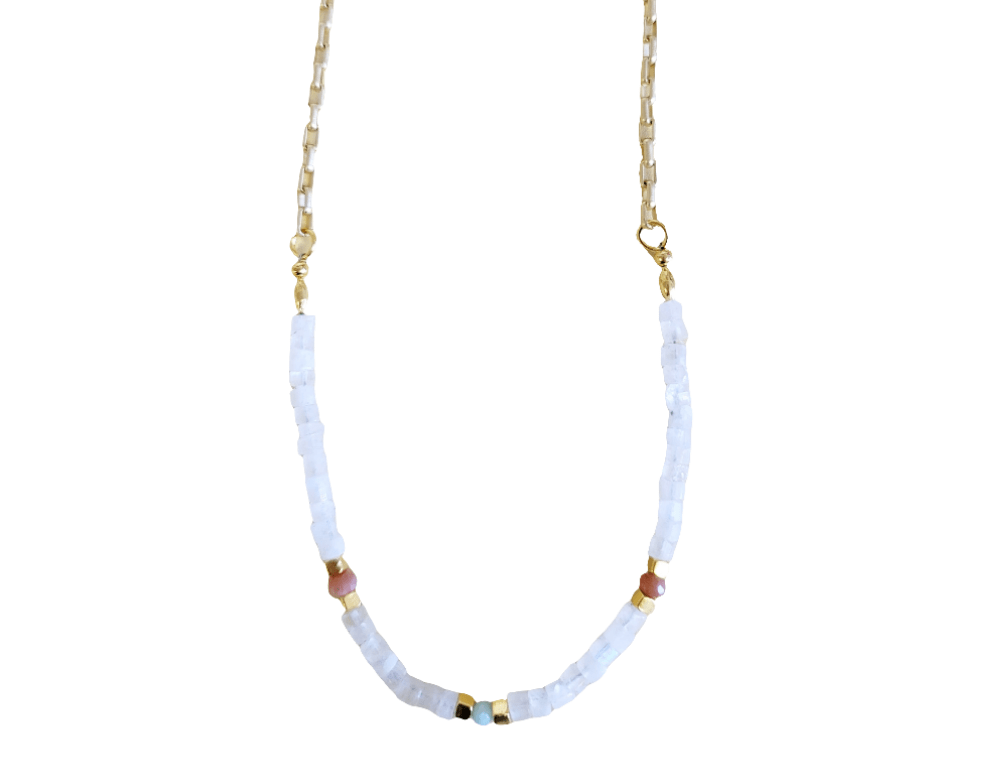 MINU Jewels Necklace Gold Plated 16" Necklace with Faceted Moonstone Rondelles | MINU
