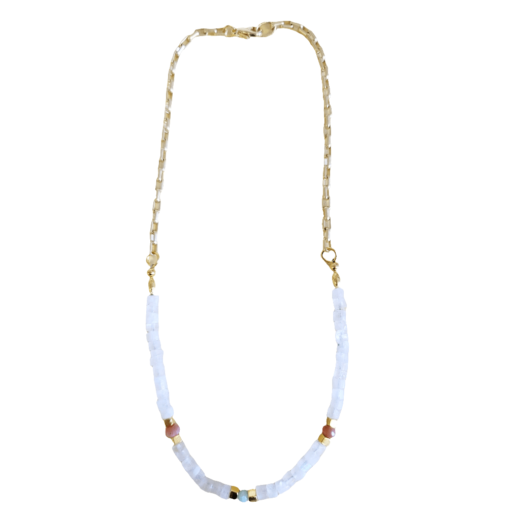 MINU Jewels Necklace Gold Plated 16" Necklace with Faceted Moonstone Rondelles | MINU