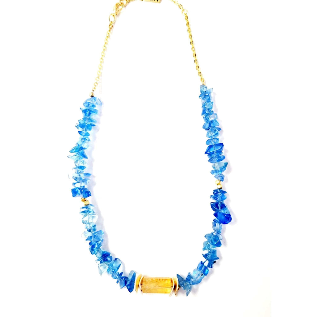 MINU Jewels Necklace Indigo Necklace in Iolite Stones with Large Citrine & Gold Plated Accents | MINU