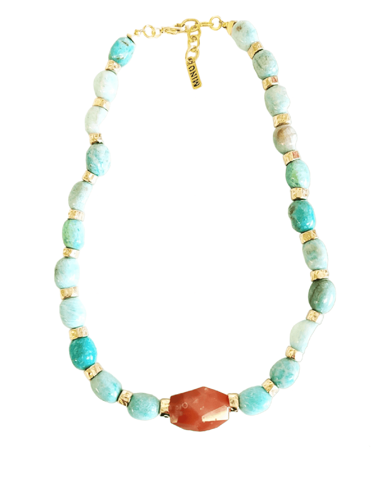 MINU Jewels Necklace Isna Necklace in Amazonite with Faceted Orange-Red Agate | MINU
