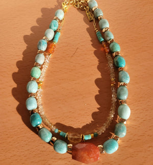 MINU Jewels Necklace Isna Necklace in Amazonite with Faceted Orange-Red Agate | MINU