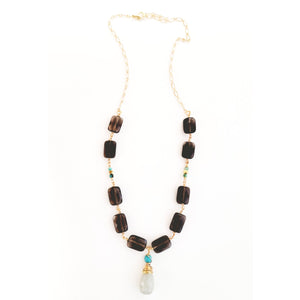 MINU Jewels Necklace MINU Jewels Balli Necklace in Smoky Quartz, Turquoise, & Chalcedony with Gold Accents