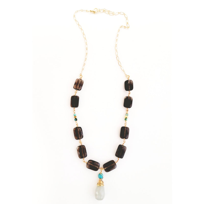 MINU Jewels Necklace MINU Jewels Balli Necklace in Smoky Quartz, Turquoise, & Chalcedony with Gold Accents
