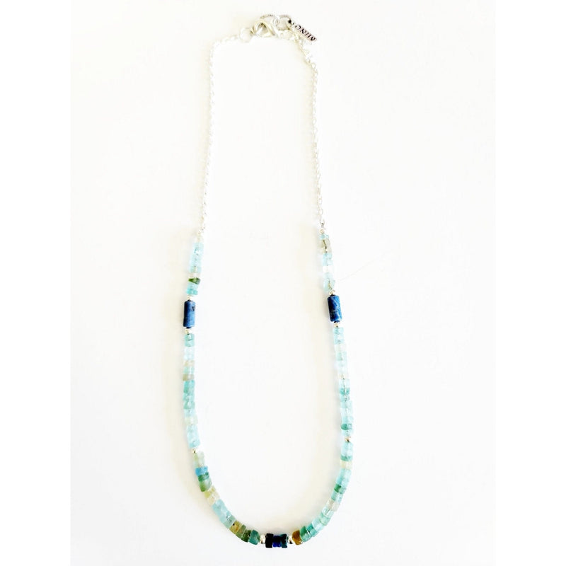 MINU Jewels Necklace Roman Glass, Silver, & Lapis 16-18" Necklace in Mix of Blue & Green Hues | MINU