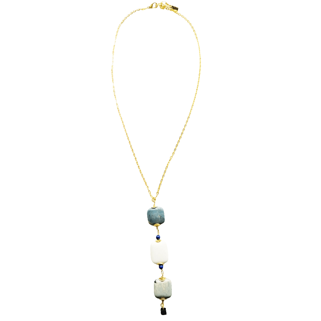 MINU Jewels Necklace Rossaria 24" Long Necklace in Turquoise & Black Onyx with Gold Accents | MINU
