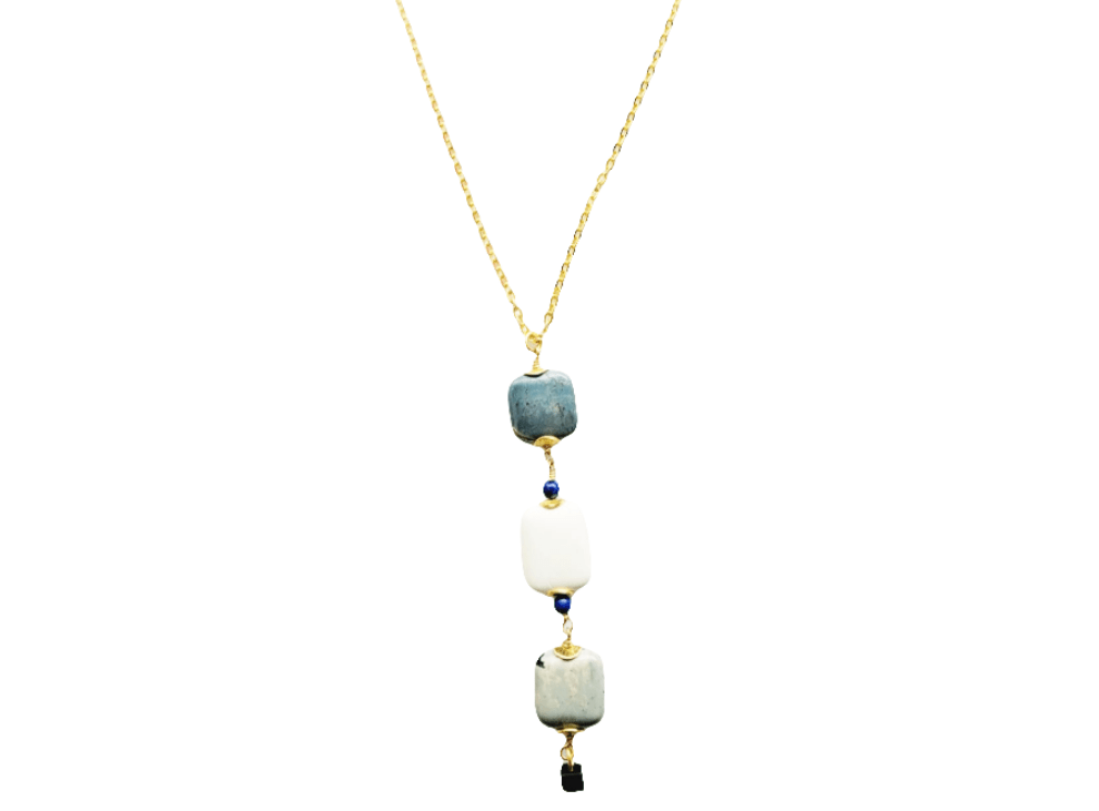 MINU Jewels Necklace Rossaria 24" Long Necklace in Turquoise & Black Onyx with Gold Accents | MINU