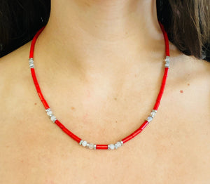 MINU Jewels Necklace Silver Ammon 16-18" Red Coral and Moonstone Necklace in Gold Plated or Silver Accents | MINU