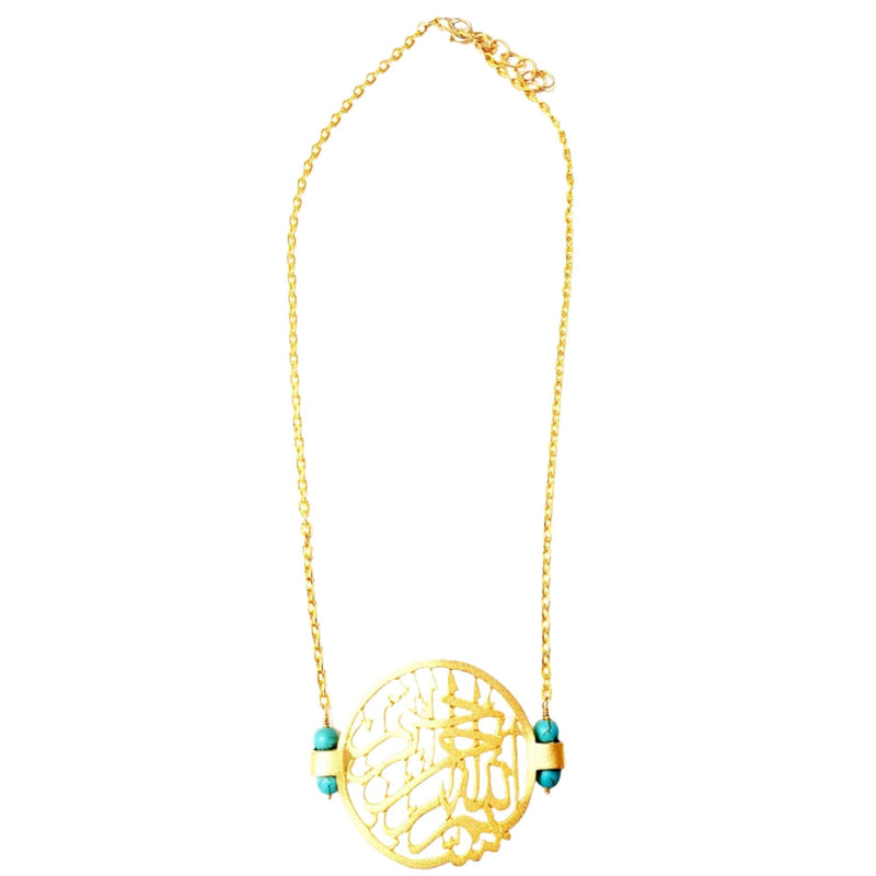 MINU Jewels Necklace Turquoise MINU Jewels Arabic Kalam Caligraphy Gold Plate Over Brass Necklace