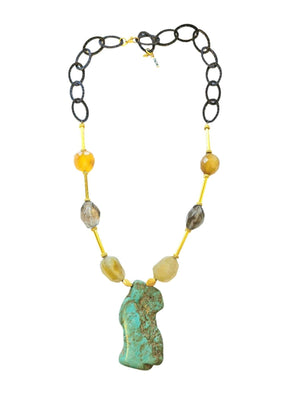 MINU Jewels Necklace Women's Maireni 34" Necklace in Turquoise, Smoky Quartz & Citrine | MINU