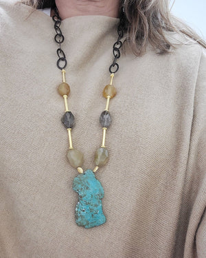 MINU Jewels Necklace Women's Maireni 34" Necklace in Turquoise, Smoky Quartz & Citrine | MINU