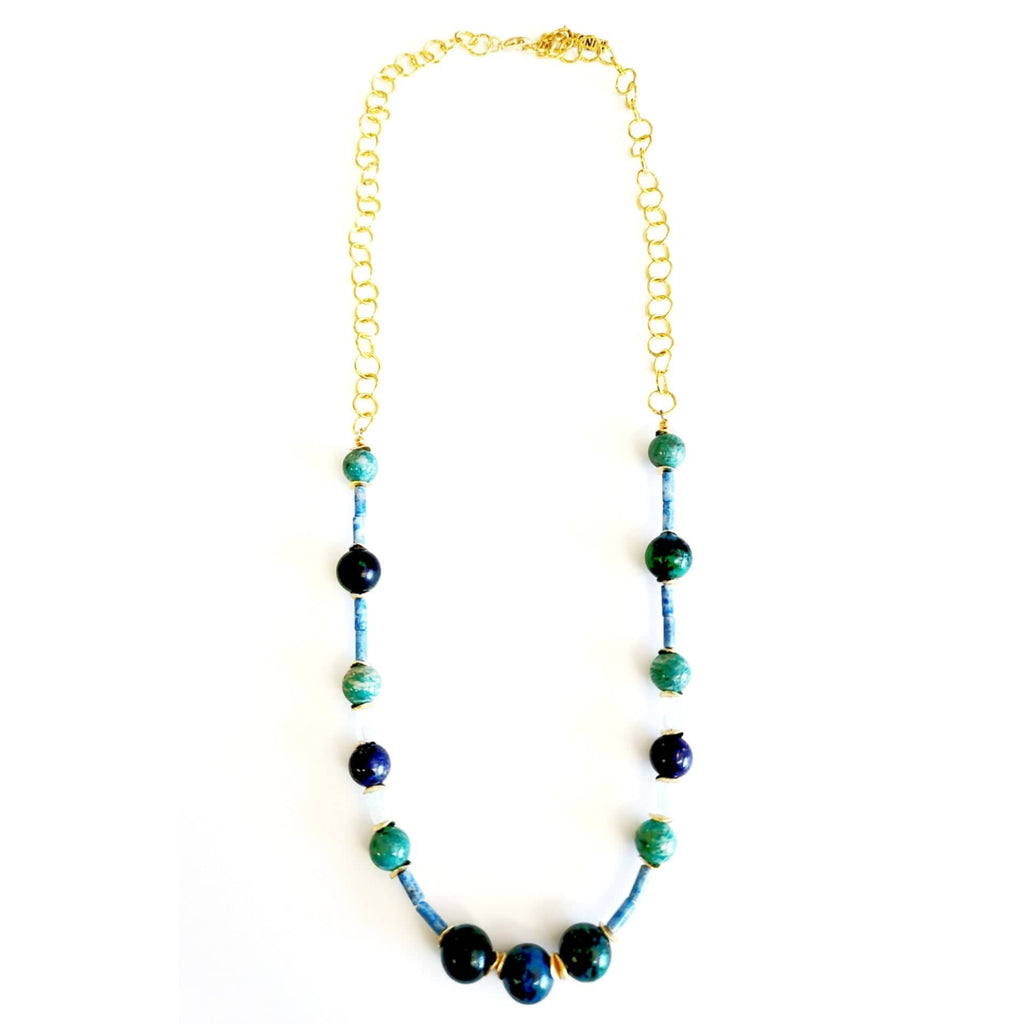 MINU Jewels Necklace Women's Monica Necklace in Yellow Turquoise, Amazonite, Lapis, & Aquamarine | MINU
