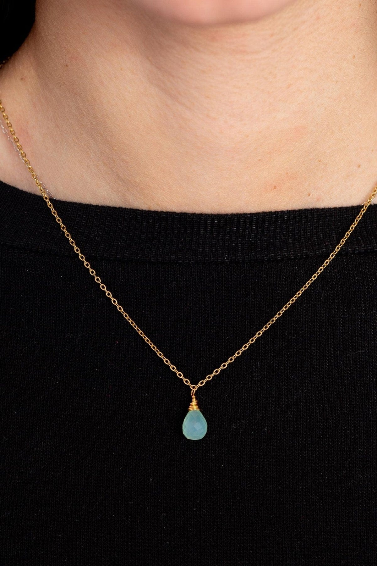MINU Jewels Necklaces Blue-Green Faceted Chalcedony Necklace With Gold Accents