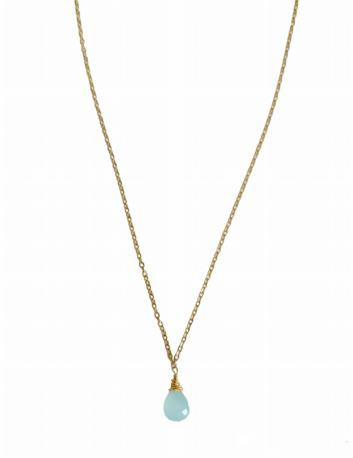 MINU Jewels Necklaces Blue-Green Faceted Chalcedony Necklace With Gold Accents